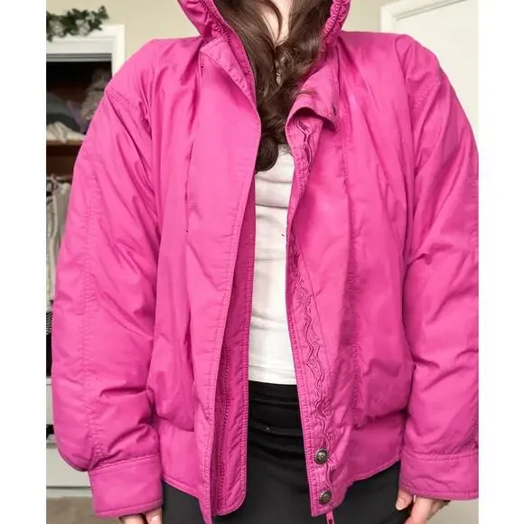 Vintage 90s Eddie Bauer Goose Down Ski Puffer Winter Parka Jacket Retro Pink - Picture 2 of 14